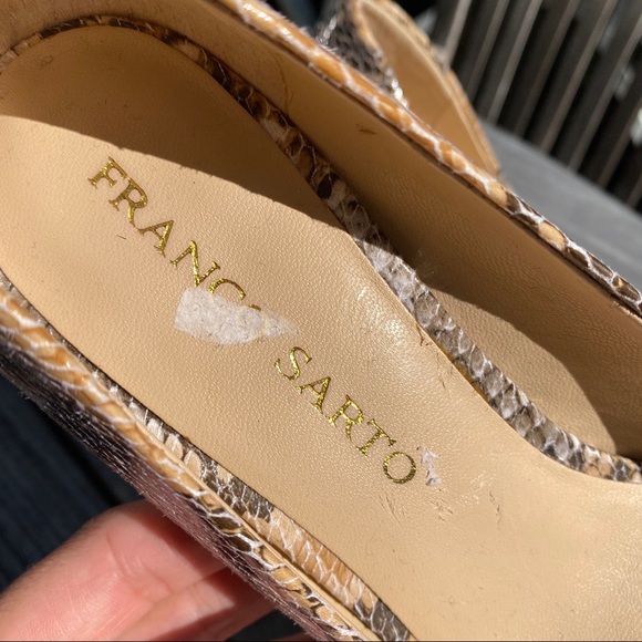 🍂 FRANCO SARTO PEEP TOE SNAKESKIN TAN PUMPS! - Picture 11 of 14